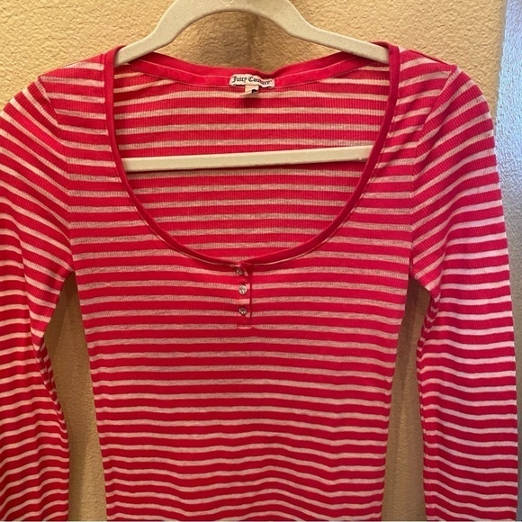 JUICY COUTURE Women Pink Striped Semi-Sheer Long Sleeve Top Size Small - Picture 3 of 10
